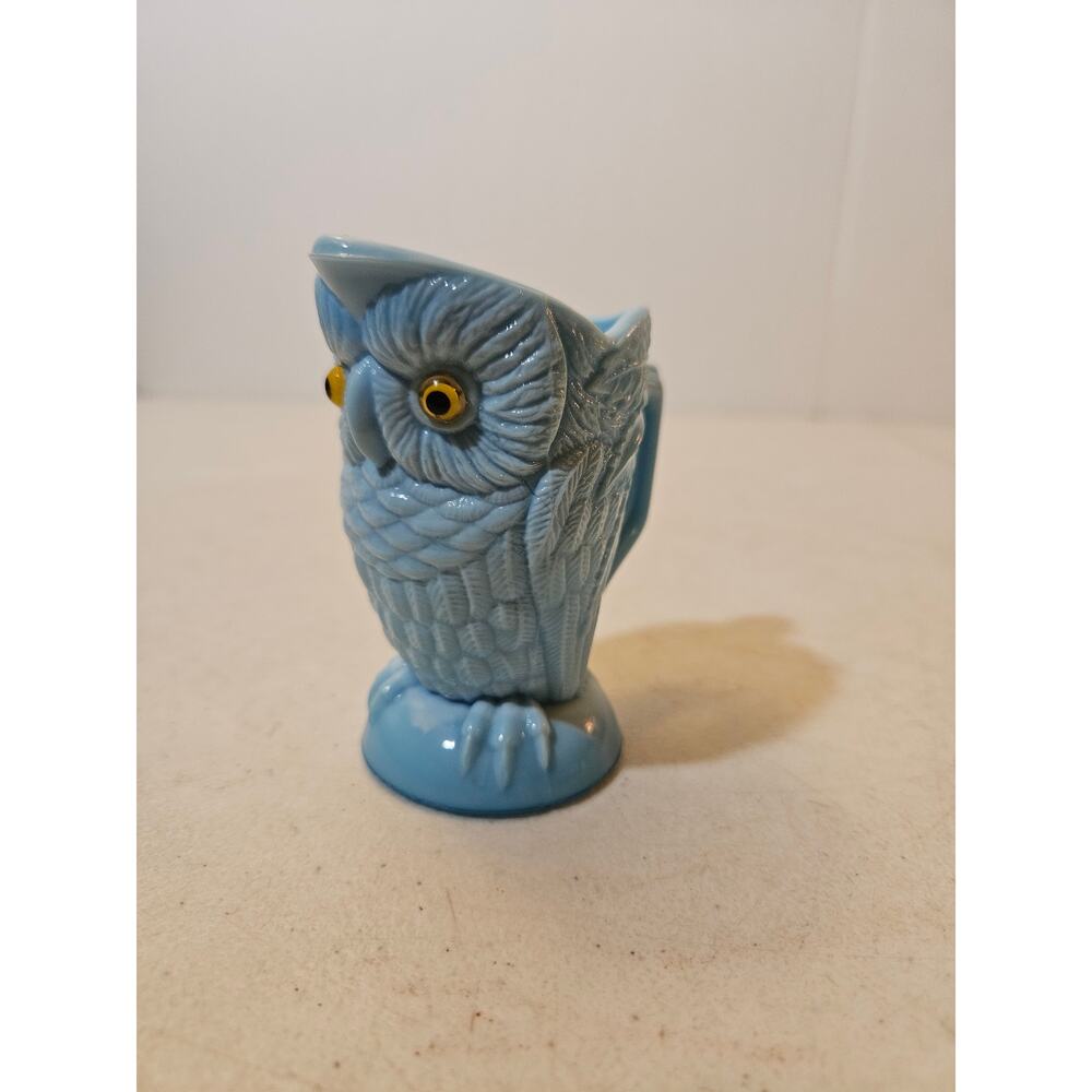 Vintage Swirl Blue Slag Glass Owl Creamer with eyes
